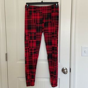 Eye Candy women’s black red‎ yellow plaid polyester blend leggings large